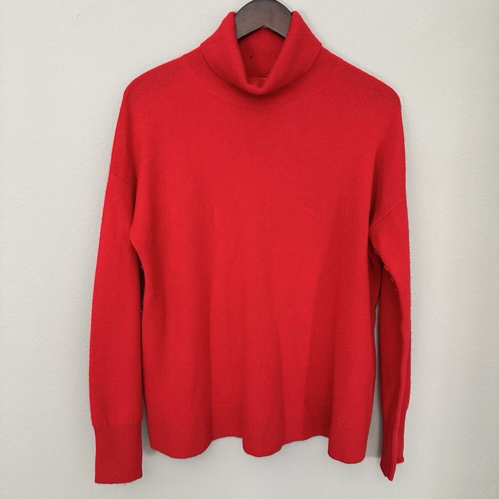 Nordstrom Red 100% Cashmere Turtleneck Sweater Quiet Luxury Minimalist *Flawed